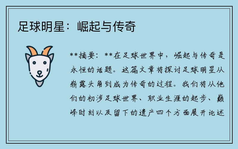 足球明星：崛起与传奇