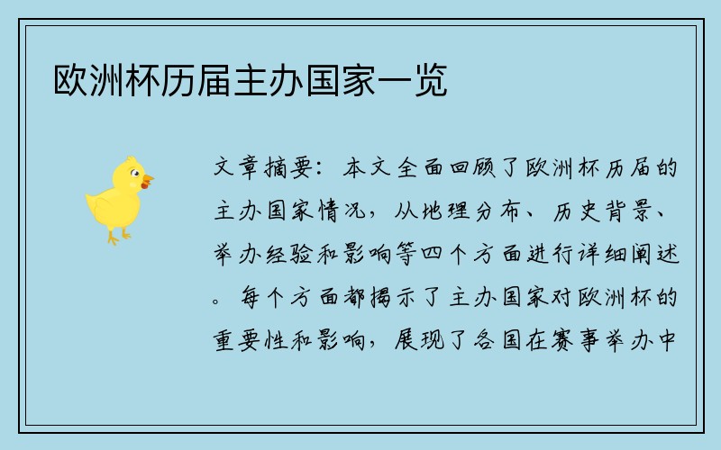 欧洲杯历届主办国家一览
